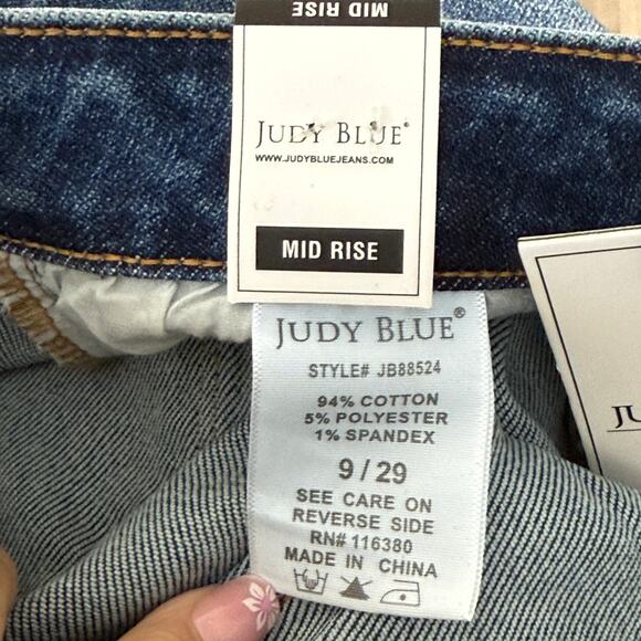 Judy Blue Mid Rise Flare Fit Leg Jeans Inseam Panel JB88524 Med Blue 9 29 - Picture 10 of 11